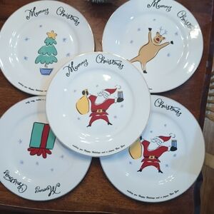 Set Of 5 MB Merry Brite Festive Christmas Dinner Plate